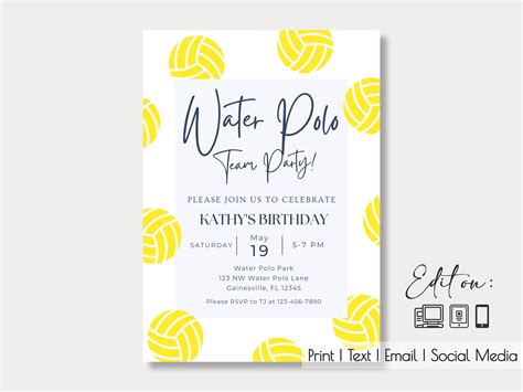 Water Polo Or Volleyball Theme Party Editable Invite Party Etsy