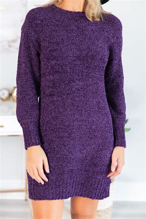 Cozy Plum Purple Chenille Sweater Dress Long Sleeve Shop The Mint