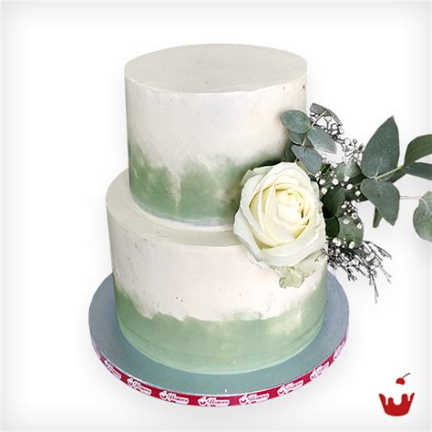 Naked Wedding Cake Hochzeitstorte mit Eukalyptus Grün und mit Blumen