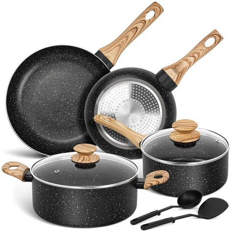 Michelangelo Pots And Pans Set Nonstick Granite Non Stick Pots And Pan Set 8 Pcs Non Toxic Pan