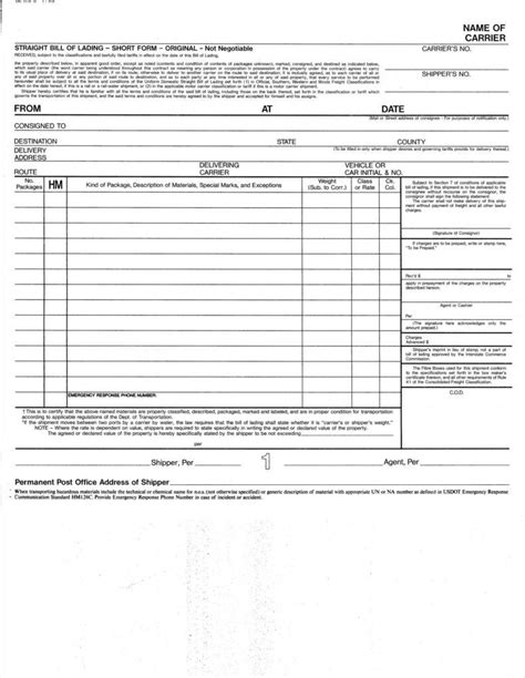 Bill of Lading Template | Free Word Templates