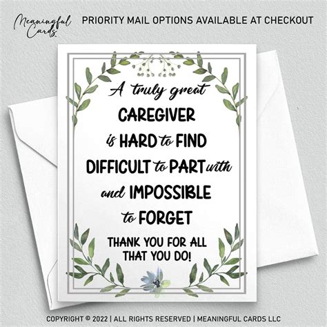 Caregiver Thank You Card T For Caregiver Etsy