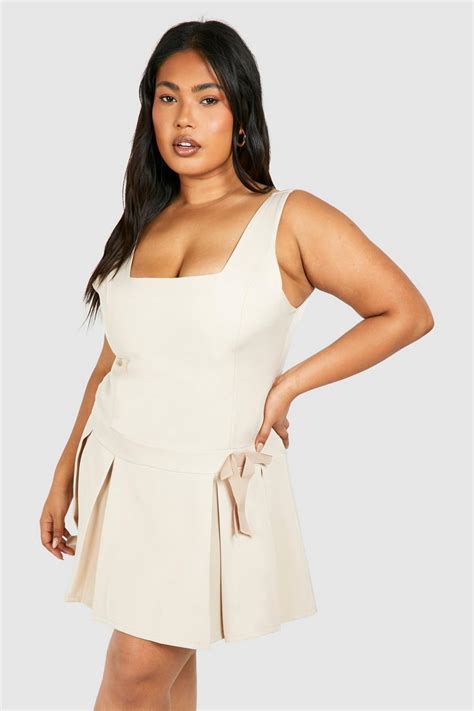 Plus Woven Bow Detail Strappy Skater Dress Boohoo Uk