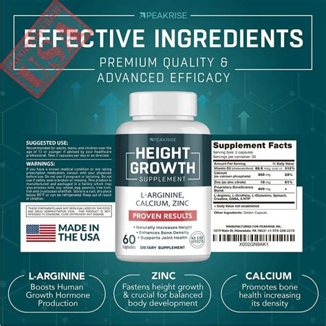 Height Growth Vitamin Pills L Arginine Calcium Zinc Supplement