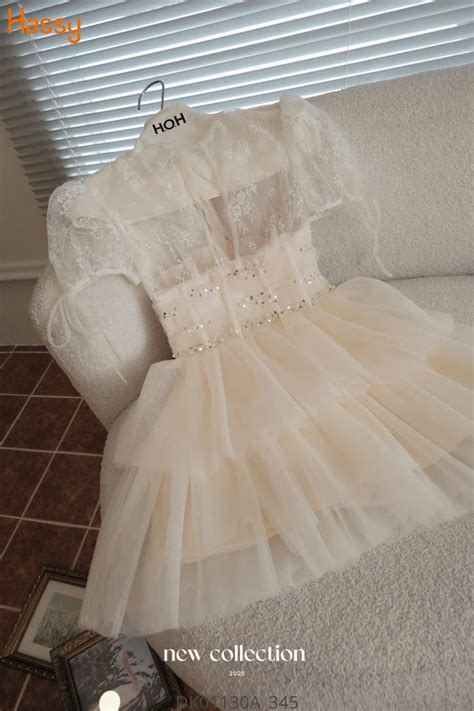 Hassy Đầm ren hoa lưới tay bồng xoè tầng đính cườm KT Hassy vn Thời trang nữ hot trend