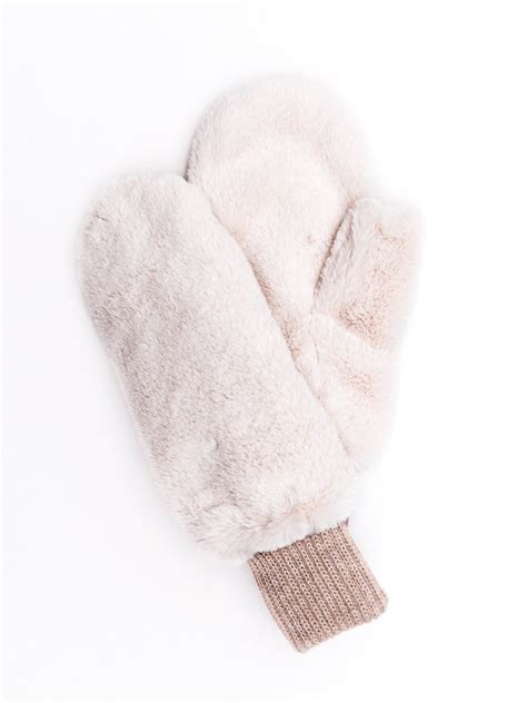 Womens Fur Mittens Handmade Double Mittens Faux Fur Upper Knit Lining