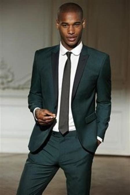 Mens Dark Olive Green Hunter Army Green Tuxedo With Black Lapel