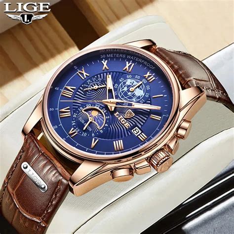 LIGE Luxury Fashion Man Watch Leather Starp 30M Waterproof Casual Sport