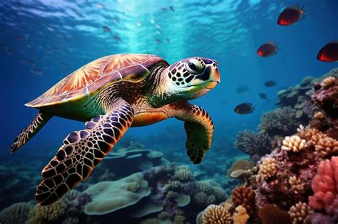 Premium Ai Image Underwater Shot Of A Majestic Sea Turtle Gracefully