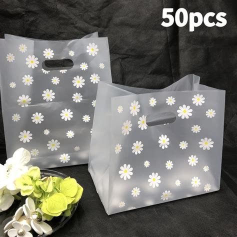 50Pcs Gift Bag Shopping Bags Gift Plastic Bags With Handle Christmas