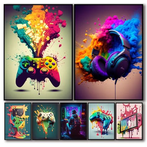 Colorful Neon Gamer Controller Cool Gaming Poster Canvas Painting