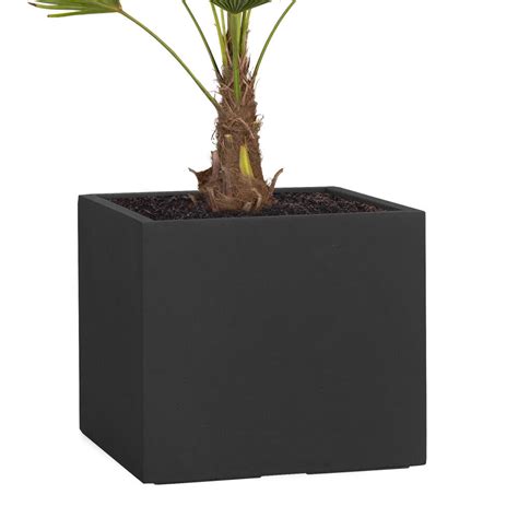 Großer XXL Fiberglas Pflanzkübel CUBE Anthrazit 53x65x65