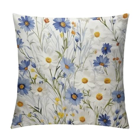 Nawypu Watercolor Flower Pillow Sham Wildflowers And Cornflowers