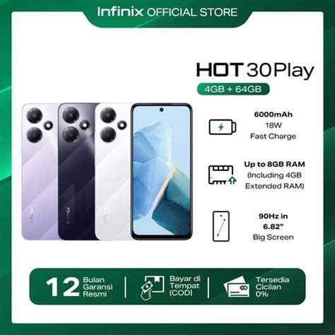 Jual Infinix Hot 30 Play 4 64GB Up To 8GB Extended RAM Helio G37 6 82 HD 90Hz 16MP AI