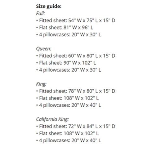 Standard Bed Sheet Sizes Guide Philippines Size Chart In