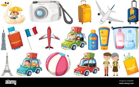 Set Of Summer Vacation Objects And Elements Illustration Stock Vector