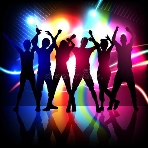 Illustration about Silhouettes of party people dancing on stage with disco light. Illustration ...