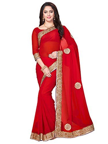 Buy Sareeswarg Faux Georgette Saree Red Free Size At Amazon In