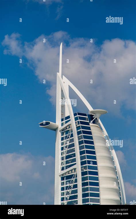 View of hotel Burj al Arab in Dubai. At 321 m, it is the fourth tallest ...