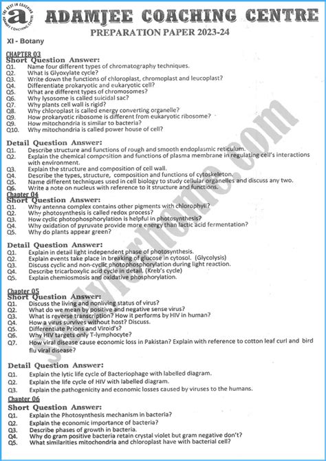 Botany Th Adamjee Coaching Guess Paper