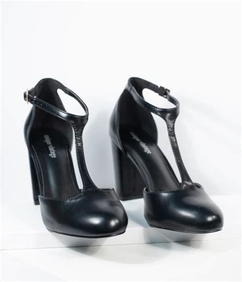 Unique Vintage Black Leatherette T Strap Astaire Pumps T Strap Heels