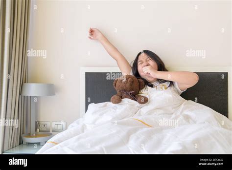 Portrait Of Asian Girl Awaking Wake Up On The Bed Cute Asian Girl