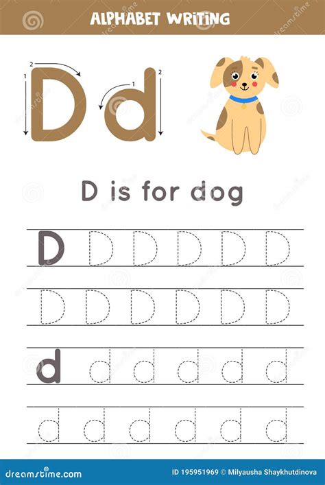 D is for Dog. Tracing English Alphabet Worksheet. Stock Vector ...