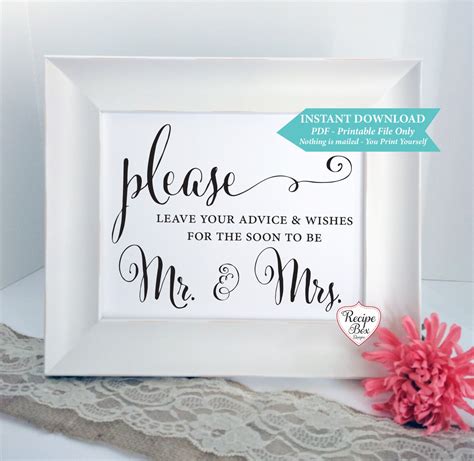 Printable Sign Advice And Wishes For The Soon To Be Mr And Mrs Etsy