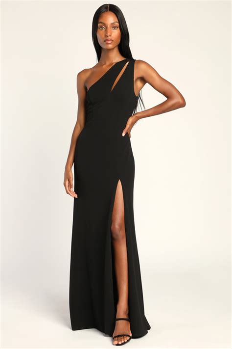 Black Maxi Dress One Shoulder Dress Techno Crepe Gown Lulus