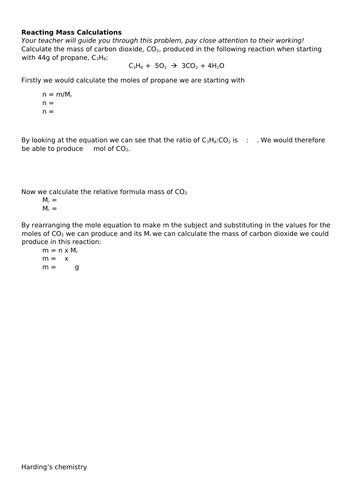 Ks5 Chemistry Reacting Masses Worksheet Teaching Resources