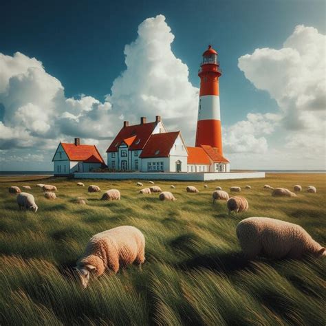 Premium Photo Westerheversand Lighthouse In The Grass Field