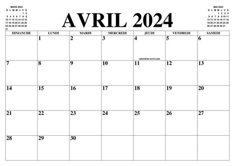 Calendrier Mois Avril Ferne Jennine