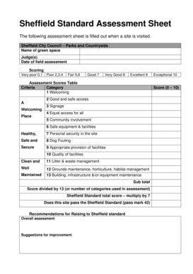 Fillable Online Assessment Form For The Sheffield Standard PDF 38KB