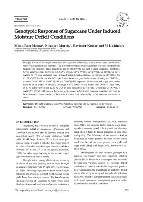 Pdf Genotypic Response Of Sugarcane Under Induced Moisture Deficit