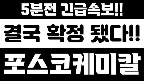 포스코케미칼 5분전 긴급속보 결국 확정됐다 포스코케미칼주가전망포스코케미칼목표가포스코케미칼주가 Youtube