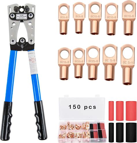 Battery Cable Wire Lug Crimping Tool Kit With 70pcs Copper Wire Lugs 80pcs Dual Wall