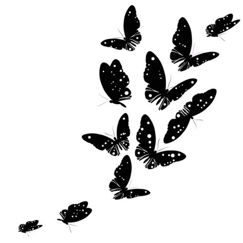 Black Silhouette Butterflies Isolated White Background Stock Photo