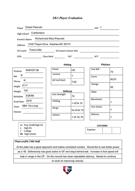 Free Softball Tryout Evaluation Form