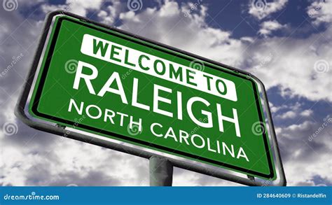 Welcome To Raleigh North Carolina Usa City Road Sign Close Up