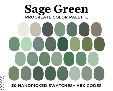 Green Procreate Color Palette Procreate Color Swatches Color Etsy Uk