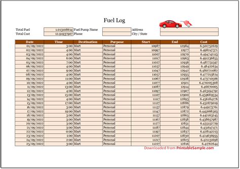 20 Free Sample Fuel Log Templates Printable Samples