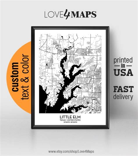 Little Elm Texas Map Little Elm City Print Little Elm | Etsy