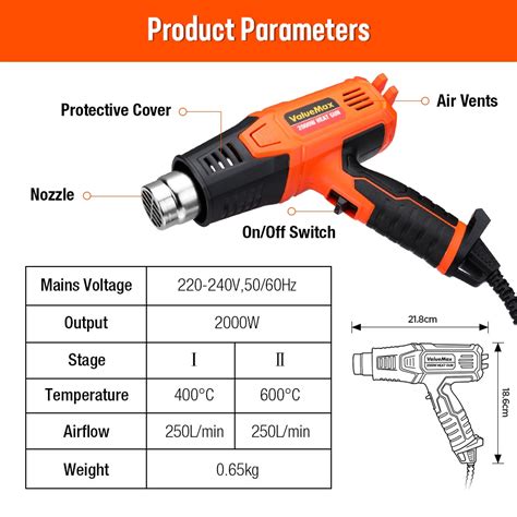 ValueMax 2000W Hot Air Gun Heat Gun Blower Shrink Gun Dual Temperature Control With 4 Nozzles