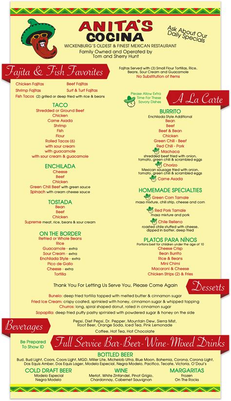 LUNCH & DINNER MENU | Anitas Cocina