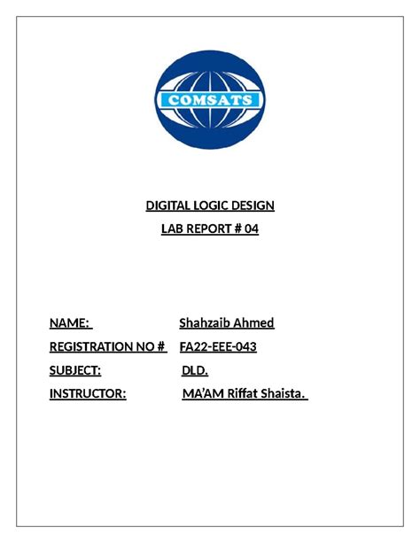 Dld Lab Report Digital Logic Design Lab Report Name