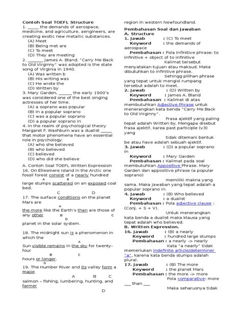 Contoh Soal Toefl Structure Rules Morphology