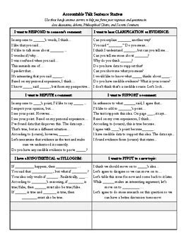 Accountable Talk Student Handout And Sentence Stems By Adele Champlin