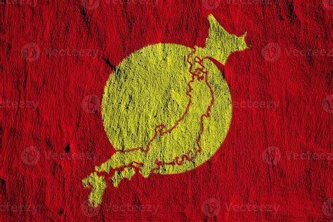 Flag Of Japan And Contour Map Of The Country On The Texture Collage