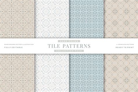 hand drawn vintage tile seamless patterns collection 23233944 Vector ...