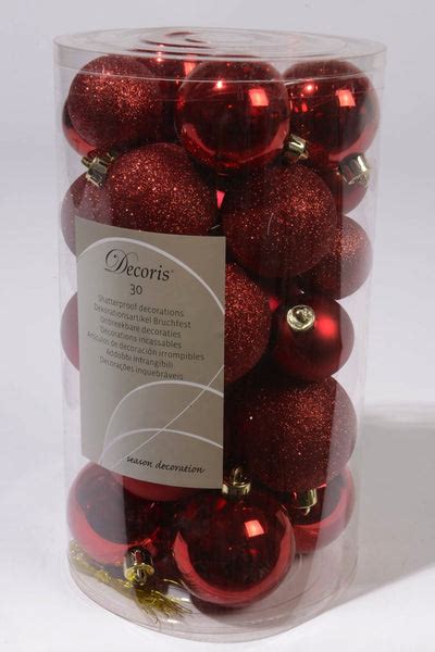 Shatterproof Mixed 30 Christmas Baubles Red Various Sizes Diy Direct